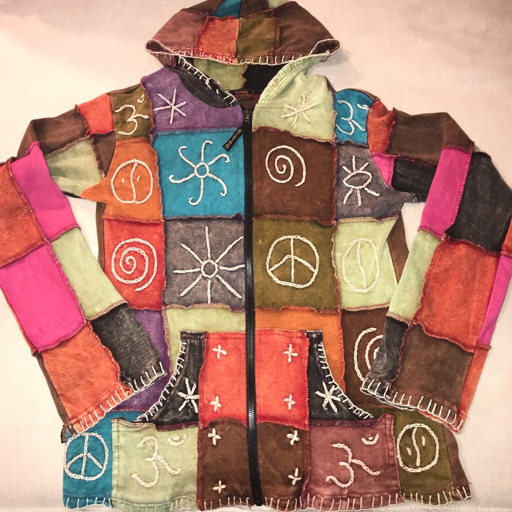 Patchwork colorful peace om hoodie